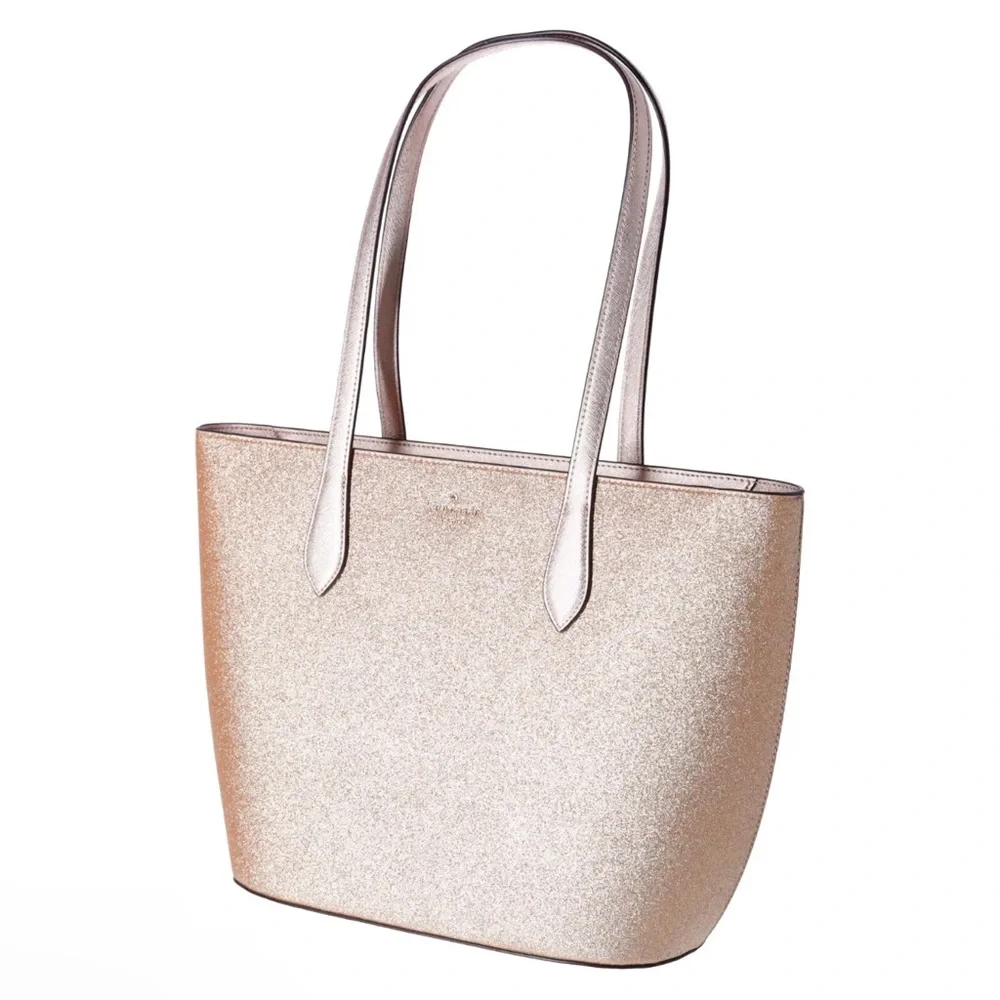 Kate Spade Glimmer Large Top Zip Tote Shoulder Bag Gold Glitter Holiday_5